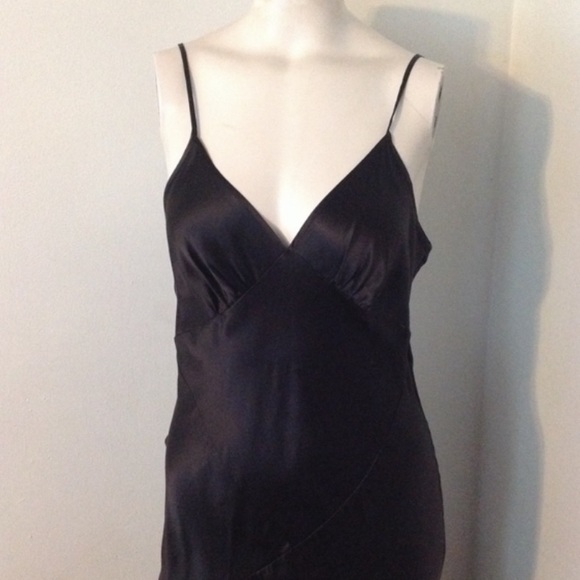 Vintage 90’s Y2K 100% Silk Dress Satin Slip Dress Silk Slip Dress Black Noir - Picture 10 of 13